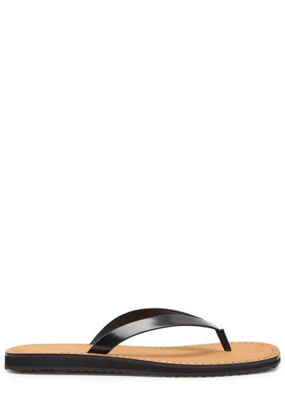 The Row City Leather Flip Flops In Black