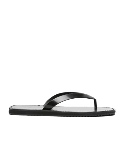 The Row City Leather Flip Flops In Black