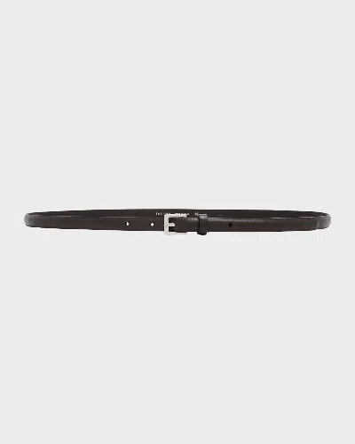 The Row City Leather Skinny Belt In Black