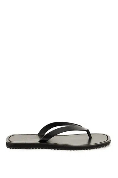 The Row City Calfskin Flip Flop Sandals In 黑色