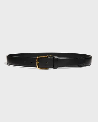 The Row Classic Calf Leather Belt In Black Shiny Gold