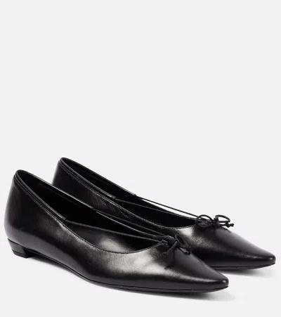 The Row Leather Flats In Black
