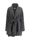 The Row Waist Belted Shawl Lapels V-neck Coat In Gray