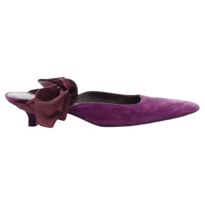 Pre-owned The Row Coco Bow Purple Velvet Silk Tie Kitten Mule Heels Eu37.5