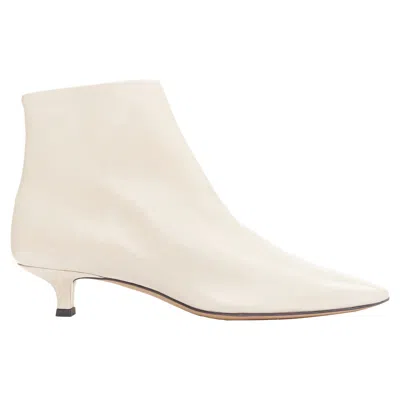 The Row Coco Cream Coal Soft Calfskin Ankle Kitten Heel Ankle Boots Eu37 In White
