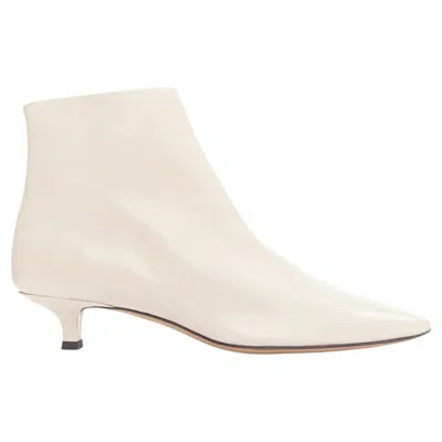 Pre-owned The Row Coco Cream Coal Soft Calfskin Ankle Kitten Heel Ankle Boots Eu37 In White