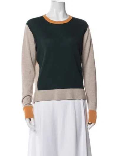 Pre-owned The Row Colorblock Pattern Crew Neck Sweater In Green/neutrals/orange