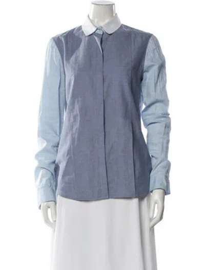 Pre-owned The Row Colorblock Pattern Long Sleeve Blouse In Blue