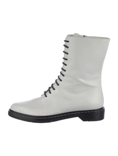 Pre-owned The Row Combat Leather Combat Boots In White