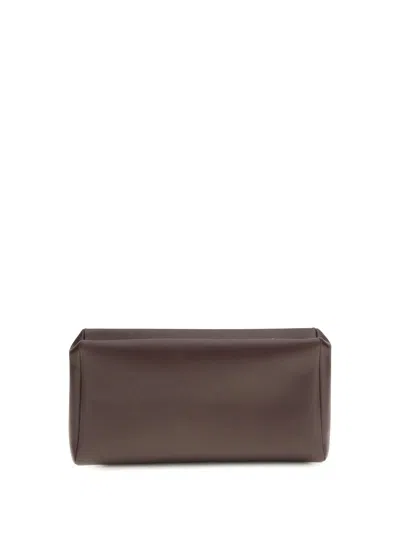 The Row Compact Square Leather Clutch Bag In Brown