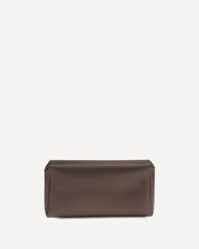 The Row Compact Square Leather Clutch Bag In Brown