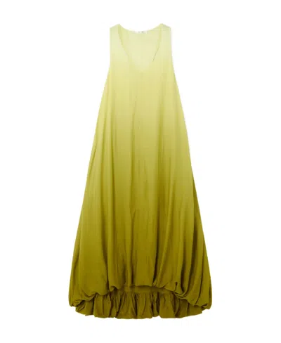 The Row Copo Pleated Gradient Bali Extra Long Dress In Green
