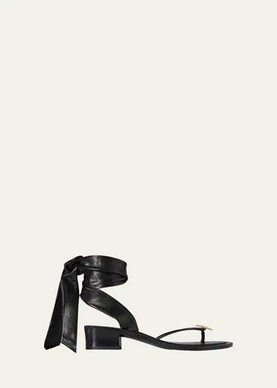 The Row Cord Nappa Leather Heeled Thong Sandals In Blackblackbrass