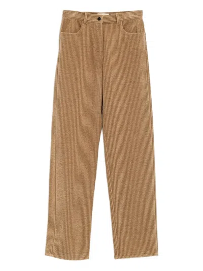 The Row Textured Wool Blend Trousers Featuring Pockets In Brown