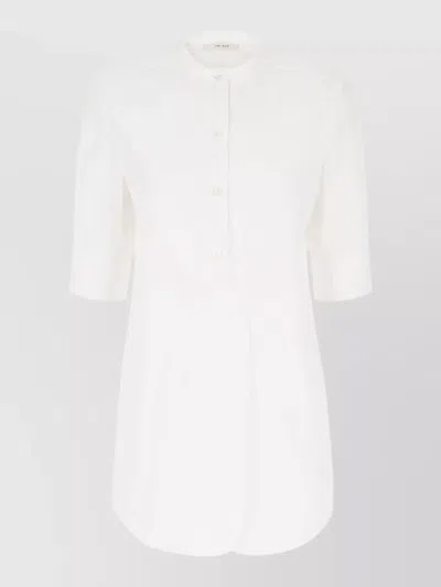 The Row Cotton Collared Dress Short Sleeves Pleated In White