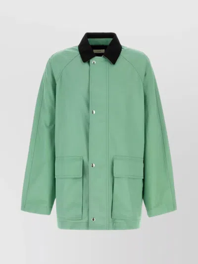 The Row Cotton Jacket With Long Sleeves And Front Pockets In Green