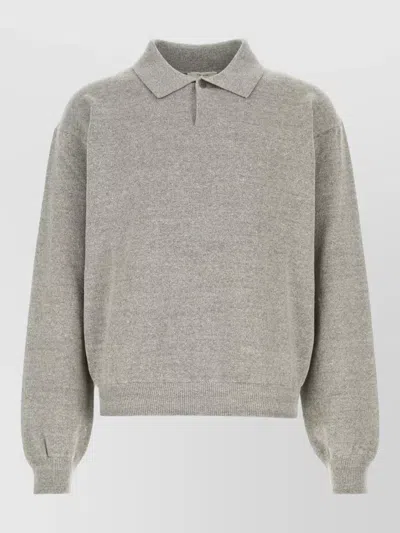 The Row Cotton Polo Shirt Long Sleeve Knitwear In Gray
