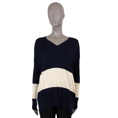 Pre-owned The Row Cream & Navy Blue Cashmere Striped Oversized Sweater M In White