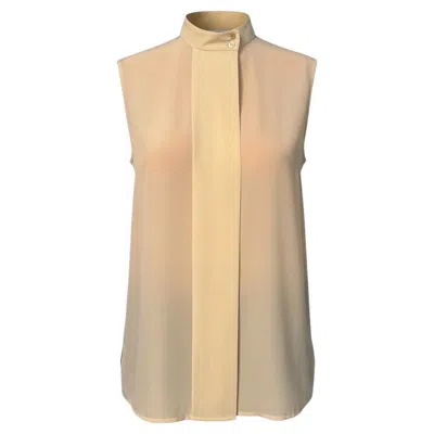 Pre-owned The Row Cream Silk Sleeveless Tunic Top Size Us 0 Button Front Mock Collar Flowy In White
