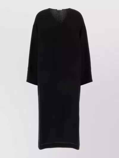 The Row Crepe Heloise Dress Long Sleeve Midi In Black