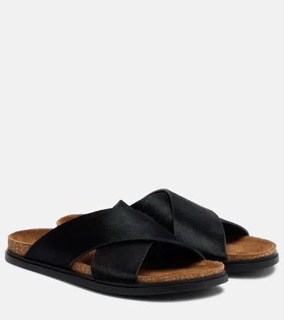 The Row Cross Calf Hair Sandals In Black