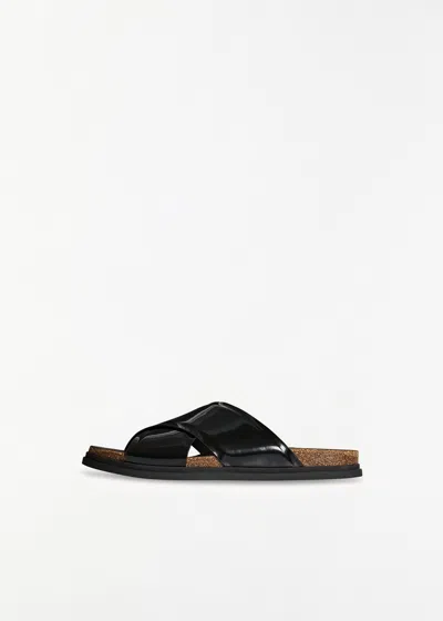 The Row Cross Leather Sandal In Black