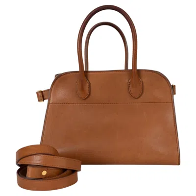 Pre-owned The Row Cuir Brown Polished Saddle Leather Soft Margaux 10 Tote Bag