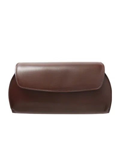 The Row Curved Leather Clutch In Brown