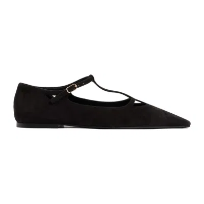 THE ROW CYD FLAT BLACK SUEDE LEATHER BALLERINAS
