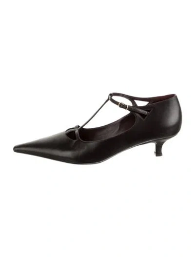 Pre-owned The Row Cyd Leather T-strap Pumps In Brown