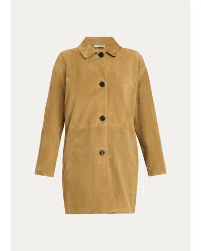 The Row Damir Suede Single-breasted Car Coat In Otter