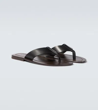 The Row Dan Leather Thong Sandals In Black