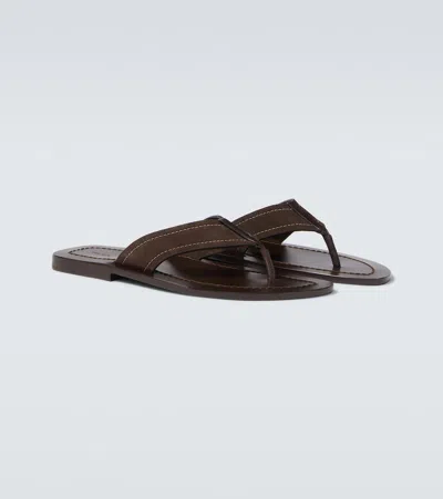 The Row Dan Suede Thong Sandals In Brown
