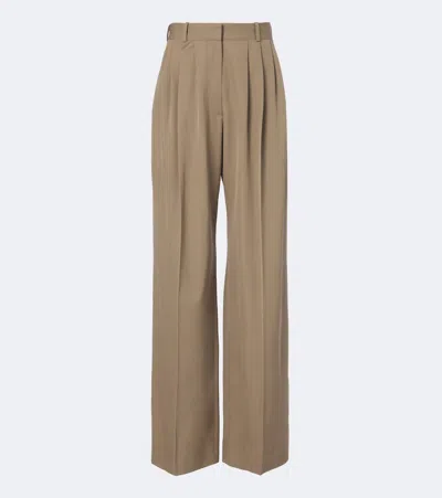 The Row Daniela Pleated Wool Wide-leg Pants In Beige