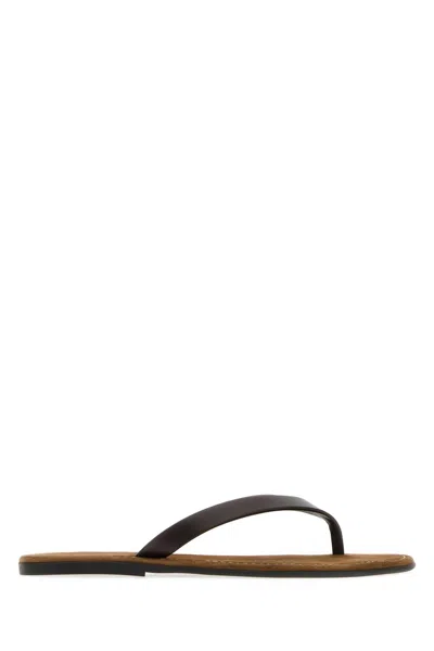 The Row Dark Brown Leather Beach Thong Slippers