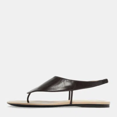 The Row Dark Brown Leather Ravello Slingback Flats