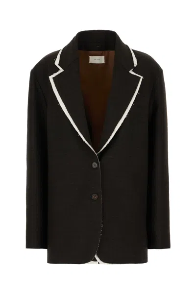 The Row Lysandre Convertible Frayed Cotton-blend Canvas Jacket In Darkbrownmelange