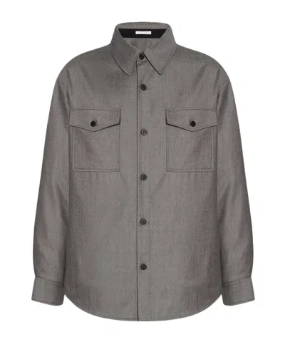The Row Dashiell Long-sleeved Wool Shirt In Gray