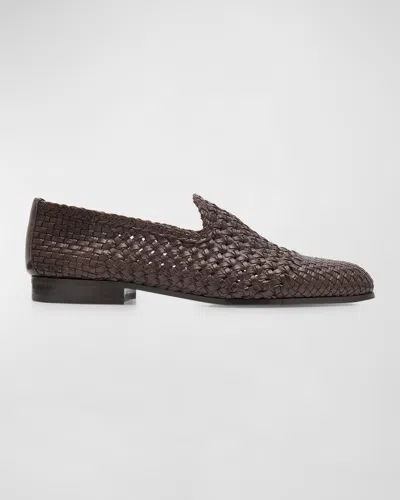 The Row Davis Woven Leather Ballerina Loafers In Brown