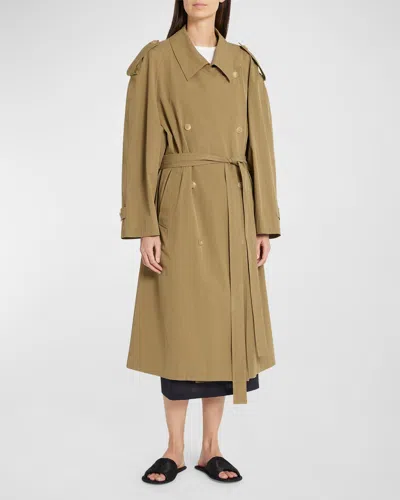 The Row Denver Belted Long Trench Coat In Olive