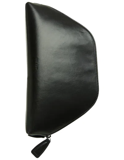 The Row Devon Roche Leather Clutch In Black