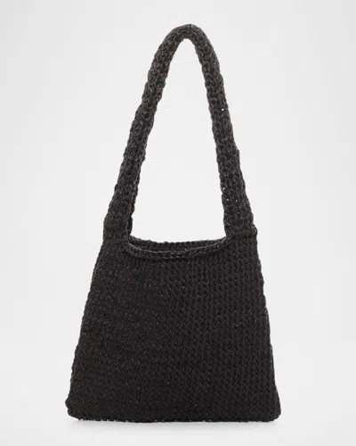 The Row Didion Woven Shoulder Bag In Waxed Cotton In Black