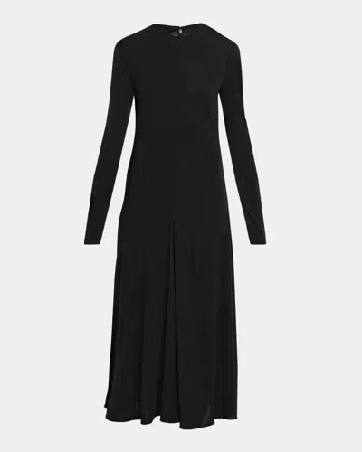 The Row Dina Long-sleeve Jersey Godet Midi Dress In Black