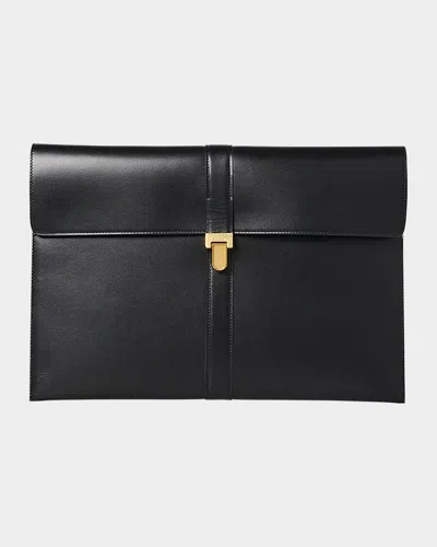 The Row Document Case In Box Calf Leather In Bourbon Shg