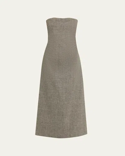 The Row Dolcira Strapless Linen-blend Dress In Gray