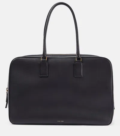 The Row Domino Leather Tote Bag In Black