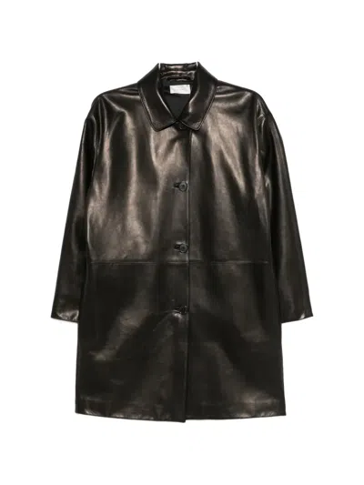 The Row Donata Button-up Leather Coat In Black