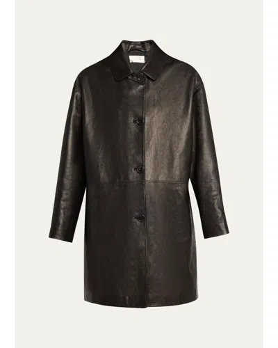 The Row Donata Leather Single-breasted Coat In Black