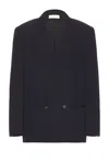 The Row Donnes Double-breasted Wool Blazer In Dark Navy