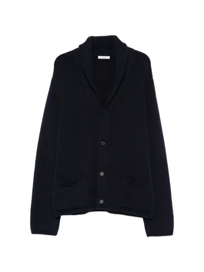 The Row Dor Shawl-collar Waffle-knit Cardigan In Blue